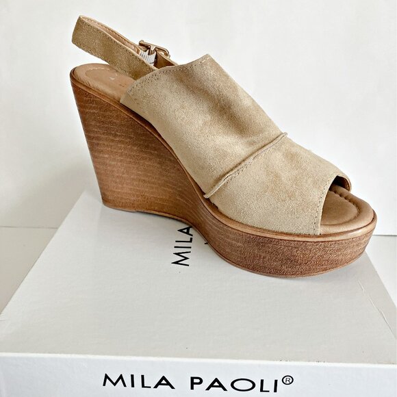 Mika Paoli Tan Suede Leather Wedge Sandles Size 6 - Picture 6 of 8